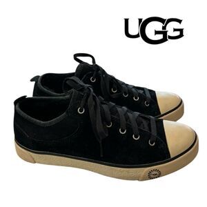 UGG 1888 Evera Sheepskin Lined Black Suede Leather Tennis Shoes Sneakers 8